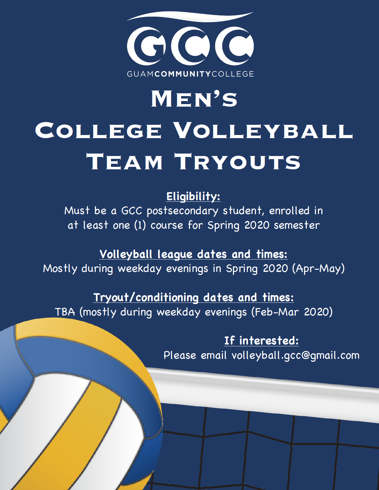 Spring 2020 Men's Volleyball Tryouts